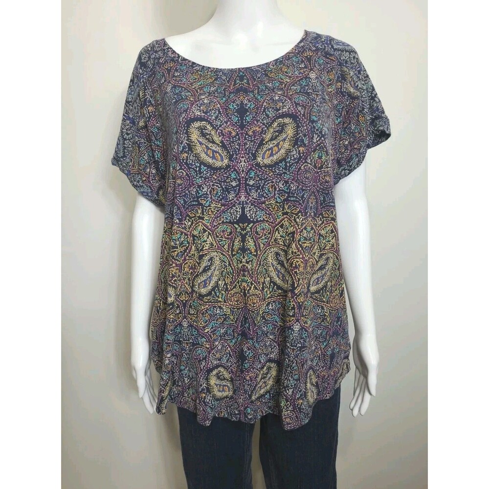 Lucky Brand Top Womens Size Large/XL Multicolor Paisley Print Cap Sleeves
